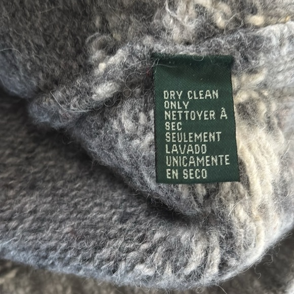 Lauren Ralph Lauren Gray white fair isle hand knit wool alpaca Sweater - large - Picture 5 of 8